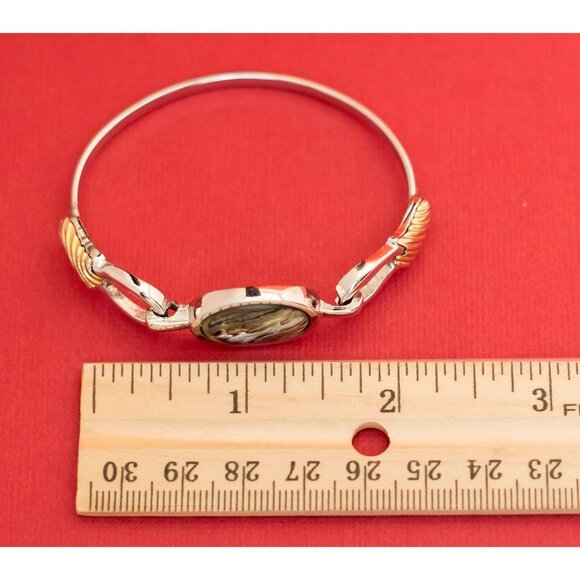 Victorian Style Abalone Pendant Linked Bangle Lucky Bracelet By Avon 6.75 inches - Picture 4 of 4